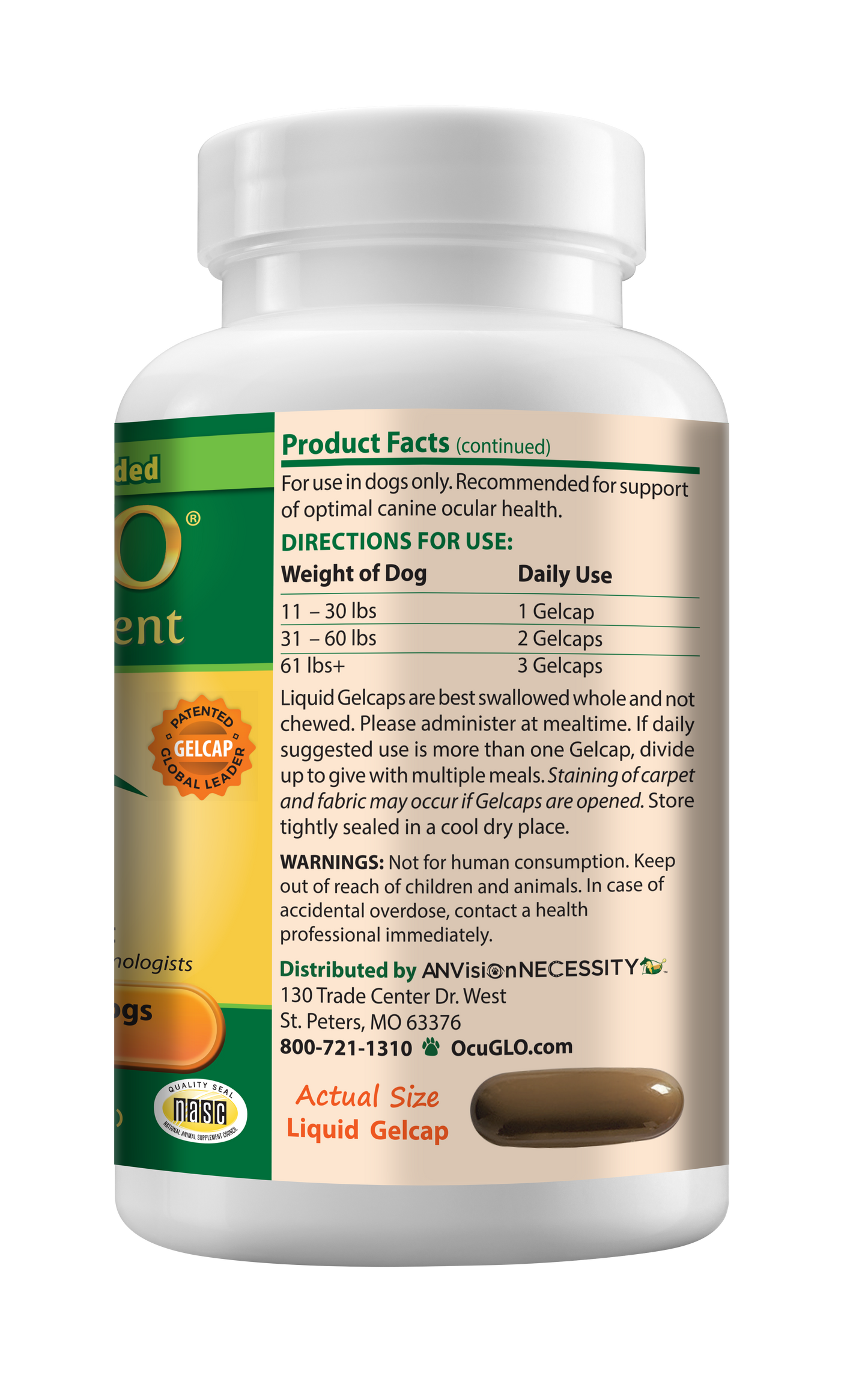 Ocu-GLO® Gelcaps (90ct) Bottle for Medium to Large Dogs