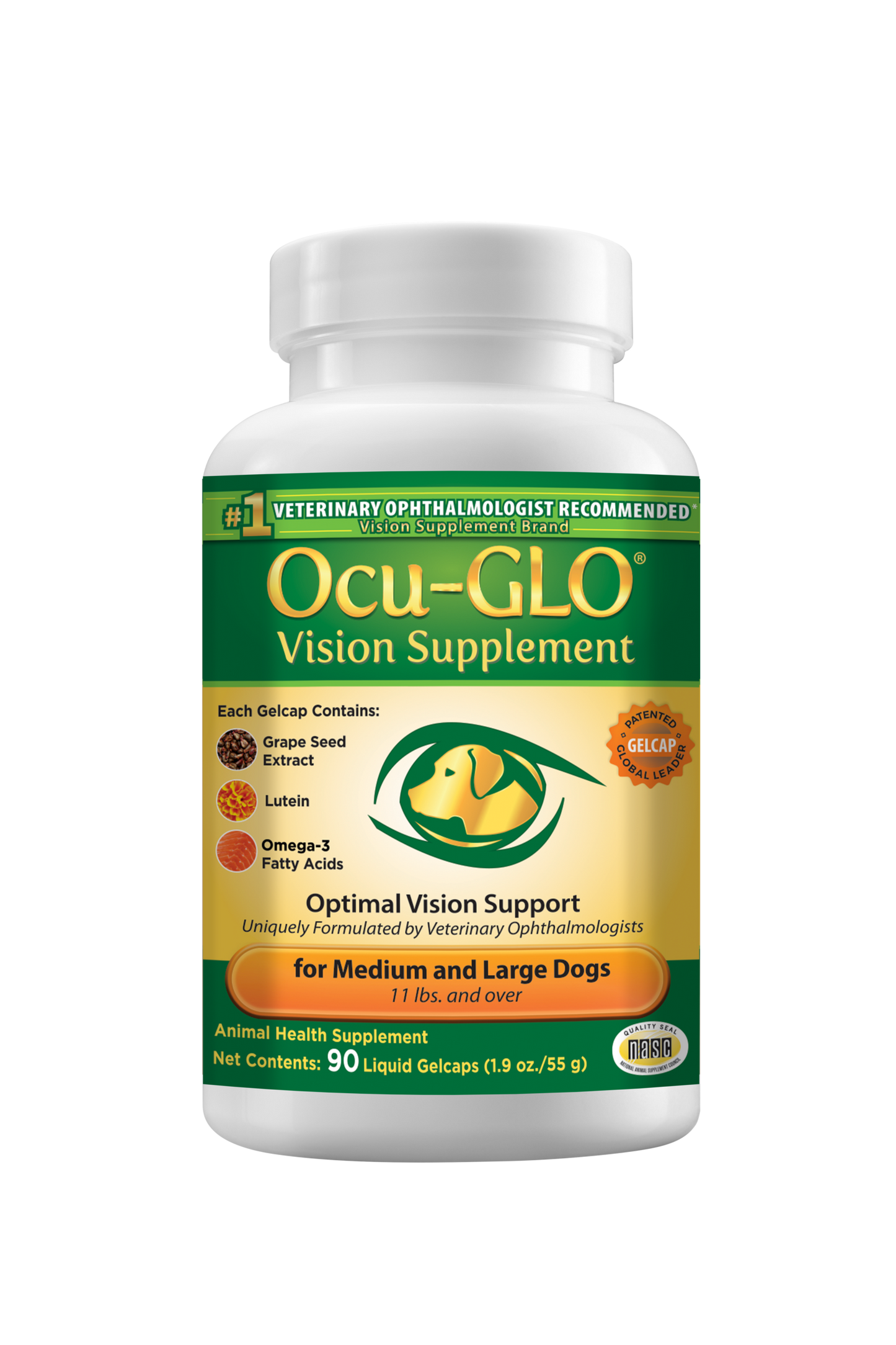 Ocu-GLO® Gelcaps (90ct) Bottle for Medium to Large Dogs